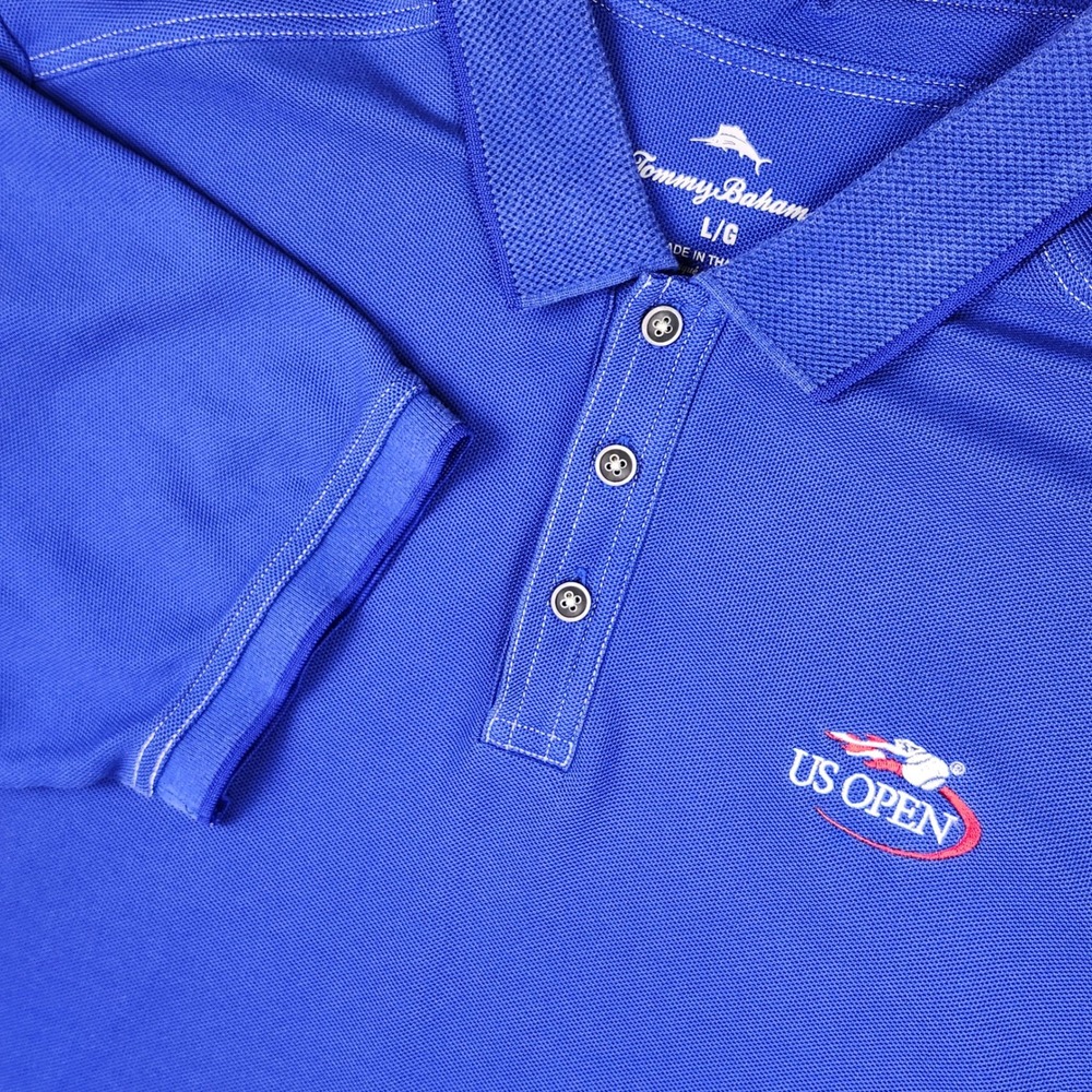 Tommy Bahama Polo Shirt‎ Mens Large Blue Supima Cotton Blend US Open Tennis
